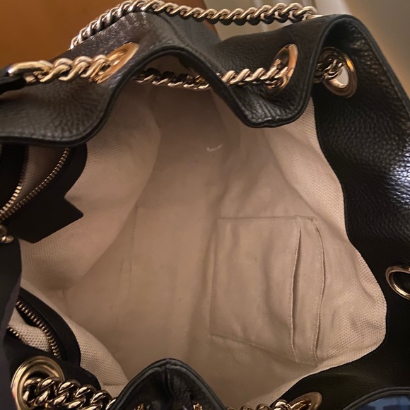 Gucci Hobo Soho Shoulder Chain Tote Bag Black Leather Satchel - Picture 5 of 9
